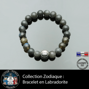 Bracelet labradorite et son signe astro pour homme en boule 3 faces