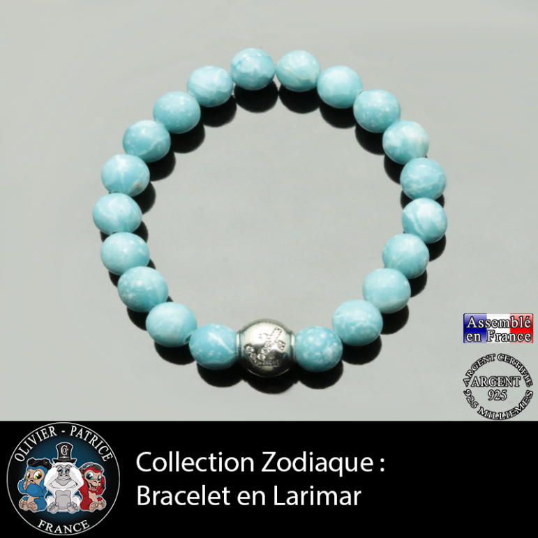 Bracelet larimar et son signe astrologique boule zircon