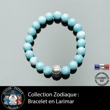 Bracelet pour homme en larimar et son signe astrologique boule