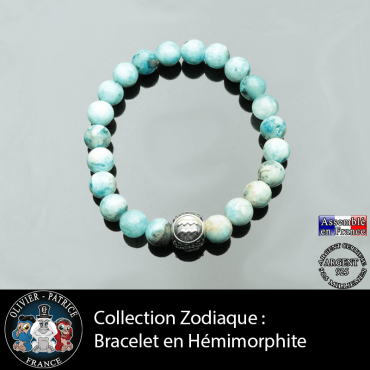 Bracelet homme en hémimorphite et son signe astro boule 3 faces homme