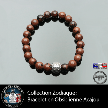 Bracelet en obsidienne acajou et son signe astrologique boule a facettes