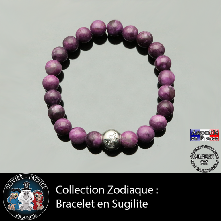 Bracelet sugilite naturelle et son signe astrologique boule zircon