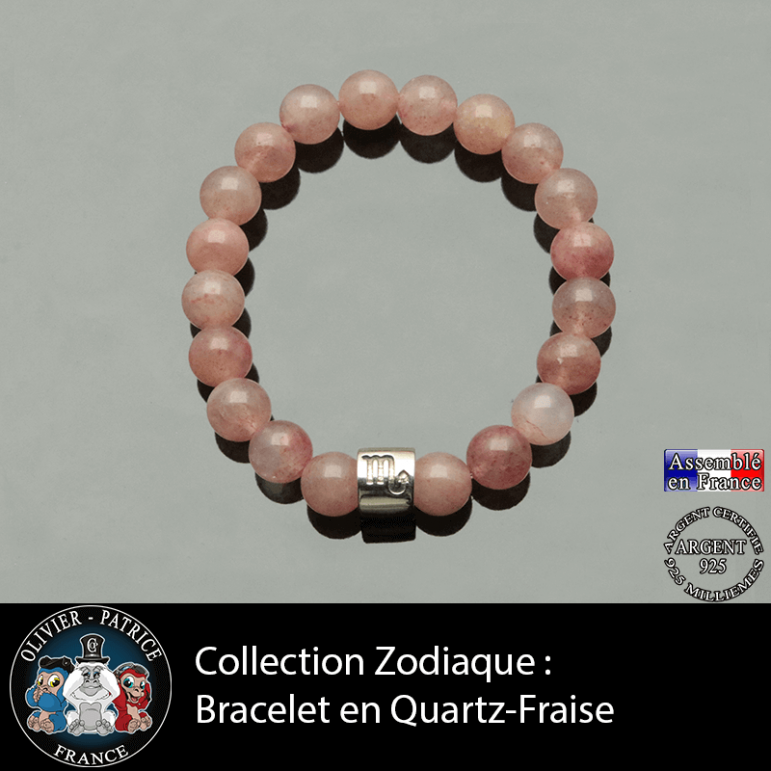 Bracelet en lépidocrocite quartz fraise et votre tube argent 925 du signe astrologique