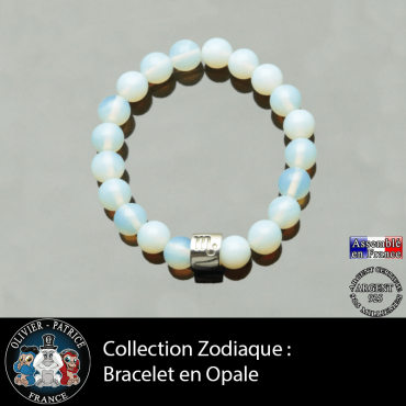 Bracelet pour homme en opale et son signe astrologique tube gravé