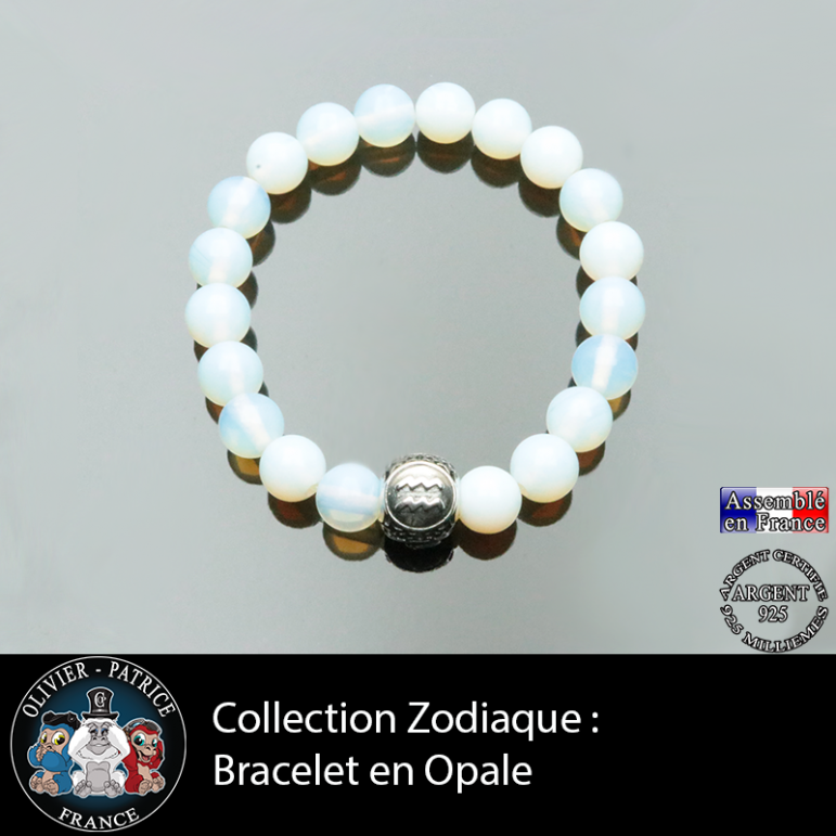 Bracelet pour homme en opale et son signe astrologique boule gravé 3 faces