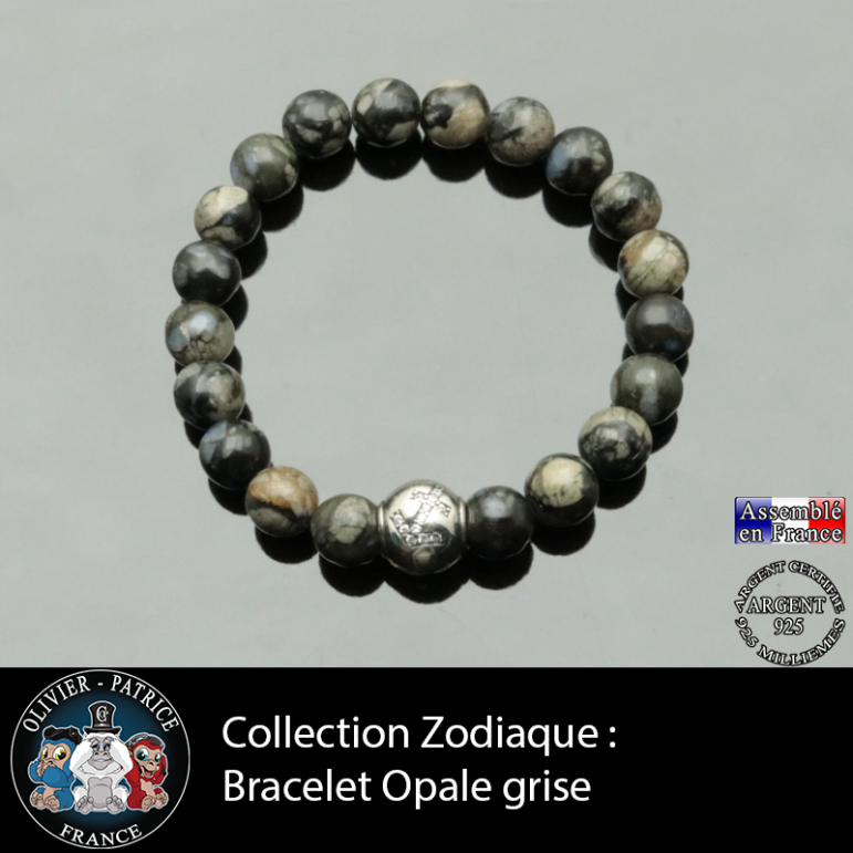 Bracelet opale grise et son signe astrologique boule zircon