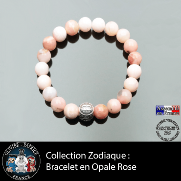 Bracelet en opale rose et son signe astrologique boule 3 faces