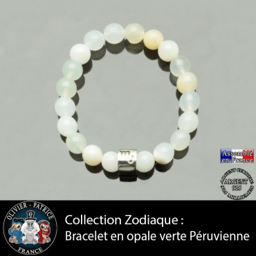 Bracelet opale verte péruvienne et son signe astrologique tube gravé