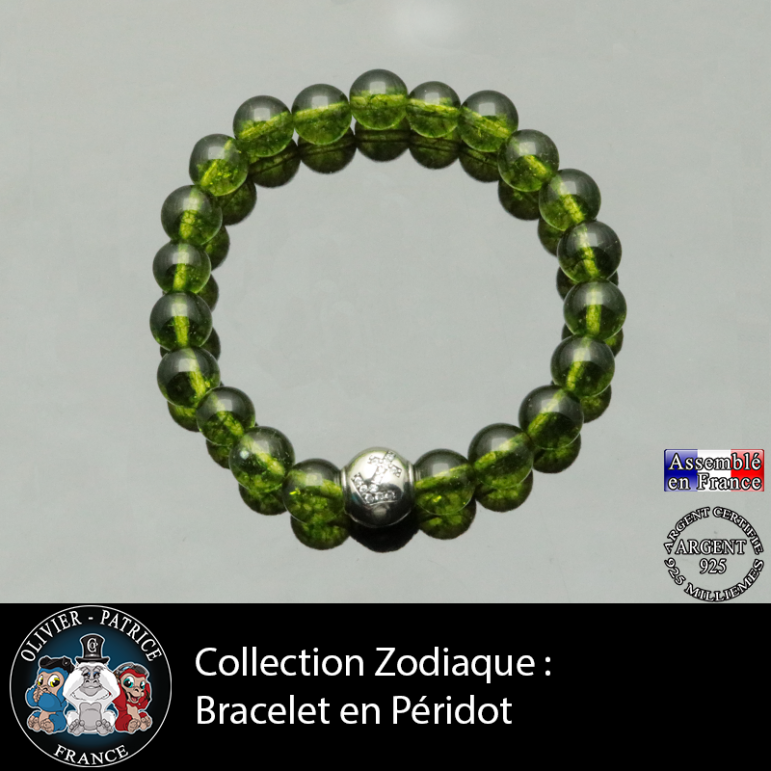 Bracelet péridot et son signe astrologique boule zircon