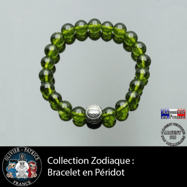 Bracelet péridot et son signe astrologique boule 3 faces