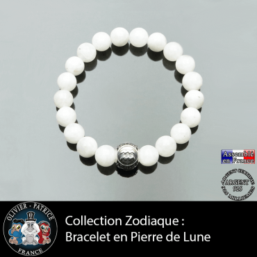 Bracelet pierre de lune et son signe astrologique boule 3 faces