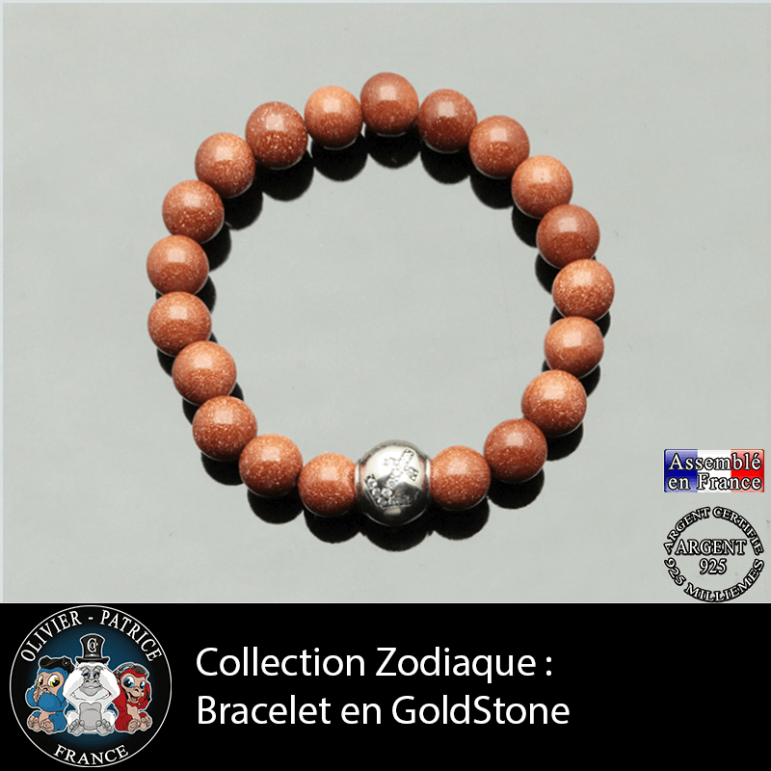 Bracelet goldstone et son signe astrologique boule zircon