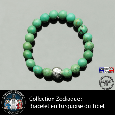 Bracelet turquoise du Tibet et son signe astrologique boule zircon