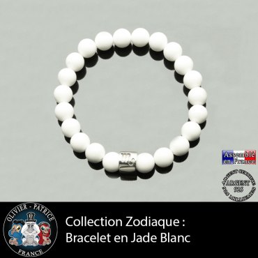 Bracelet en jade blanc et son signe tube gravé de son signe astrologique