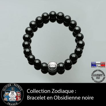Bracelet pour homme en obsidienne noire et son signe astrologique boule 3 faces