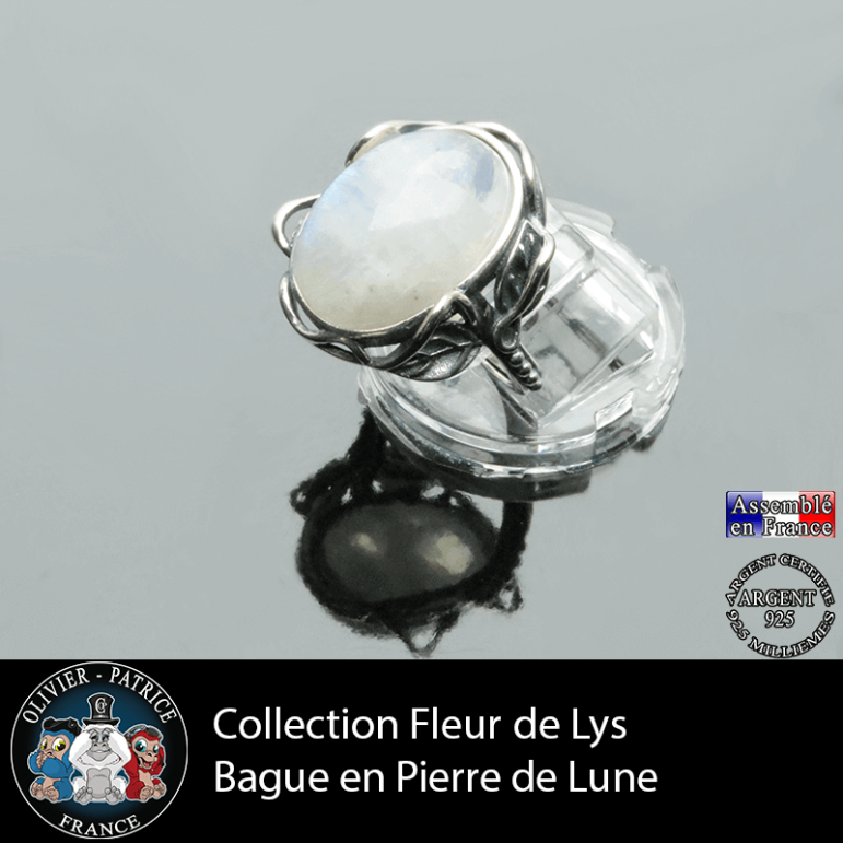 Bague Fleur de lys en pierre de lune et argent 925