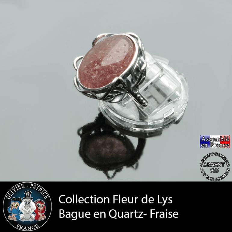 Bague Fleur de lys en quartz fraise et argent 925