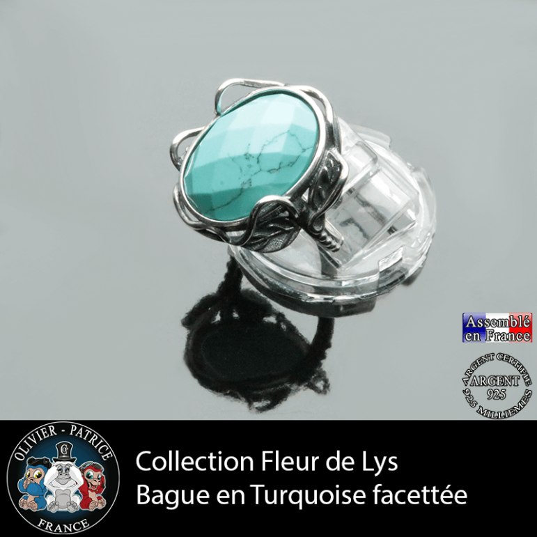 Bague Fleur de lys en turquoise et argent 925