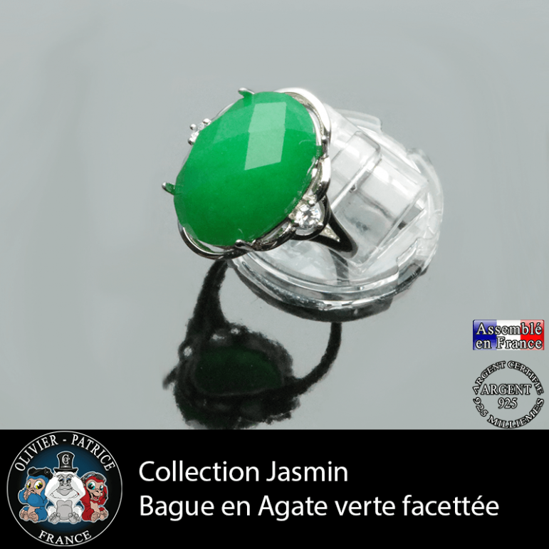 Bague Jasmin en agate verte et argent 925