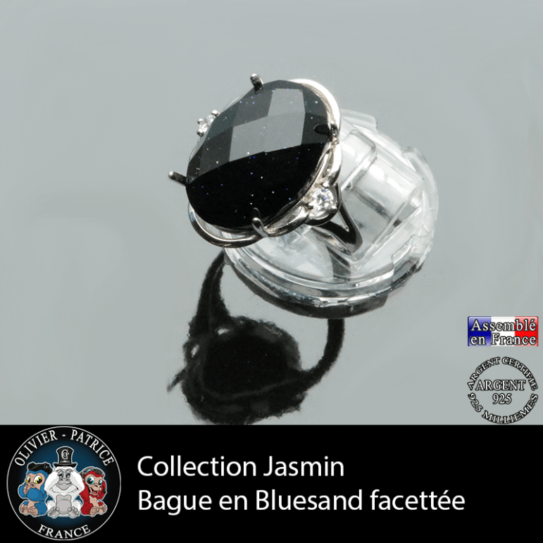 Bague Jasmin en pierre blue sand facetté et argent 925