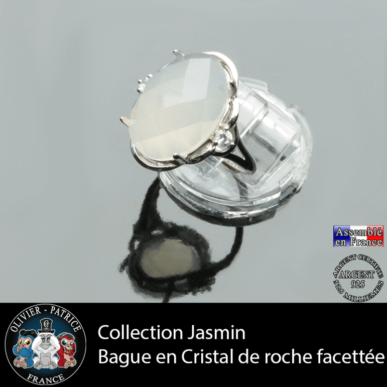 Bague Jasmin en cristal de roche à facettes et argent 925