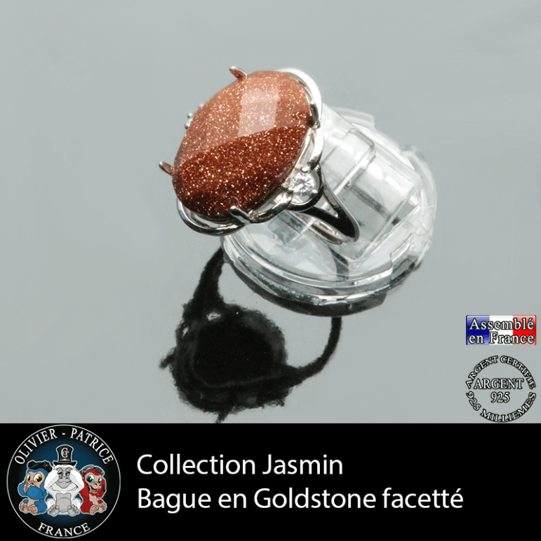 Bague Jasmin en goldstone facettée et argent 925