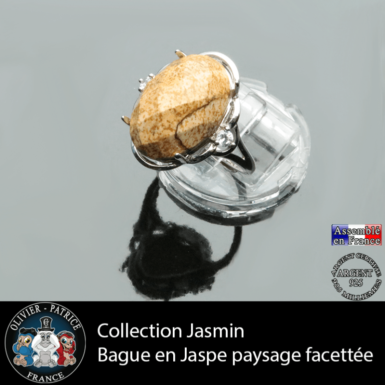 Bague Jasmin en jaspe paysage facetté et argent 925