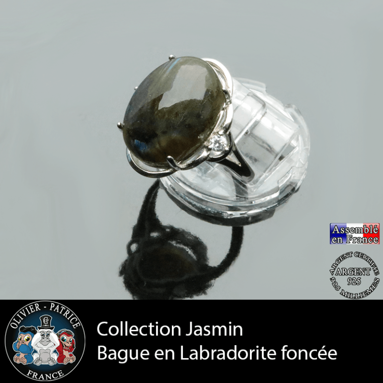 Bague Jasmin en labradorite foncée et argent 925
