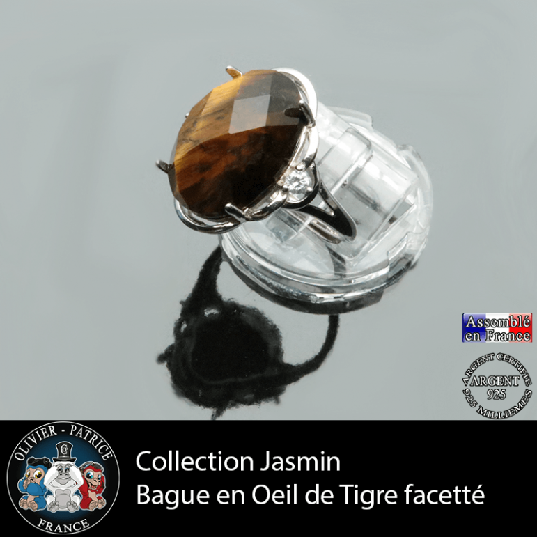 Bague Jasmin en oeil de tigre facetté et argent 925