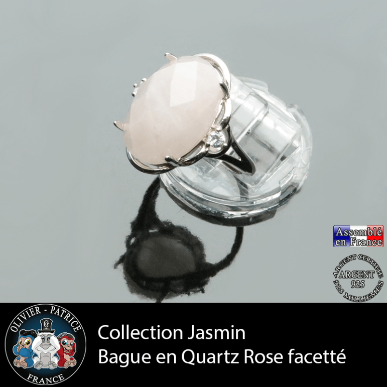 Bague Jasmin en quartz rose facetté et argent 925