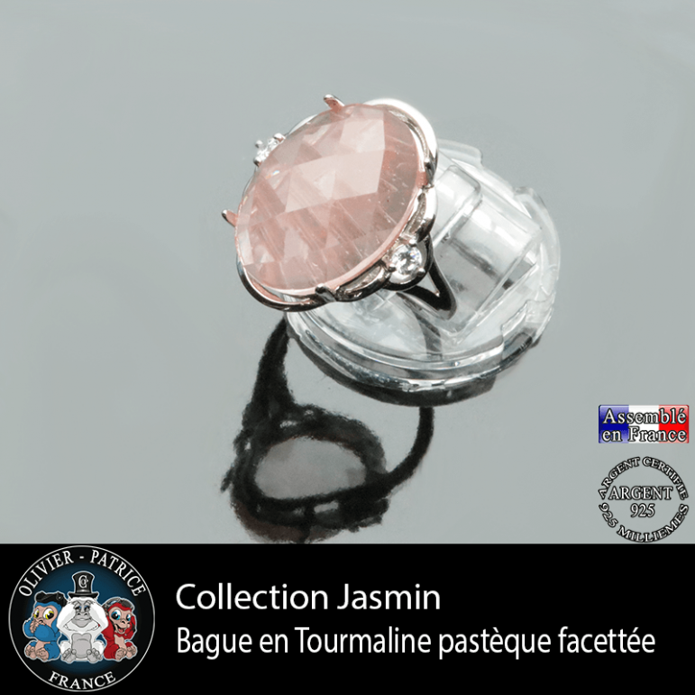 Bague Jasmin en tourmaline rose pastèque et argent 925