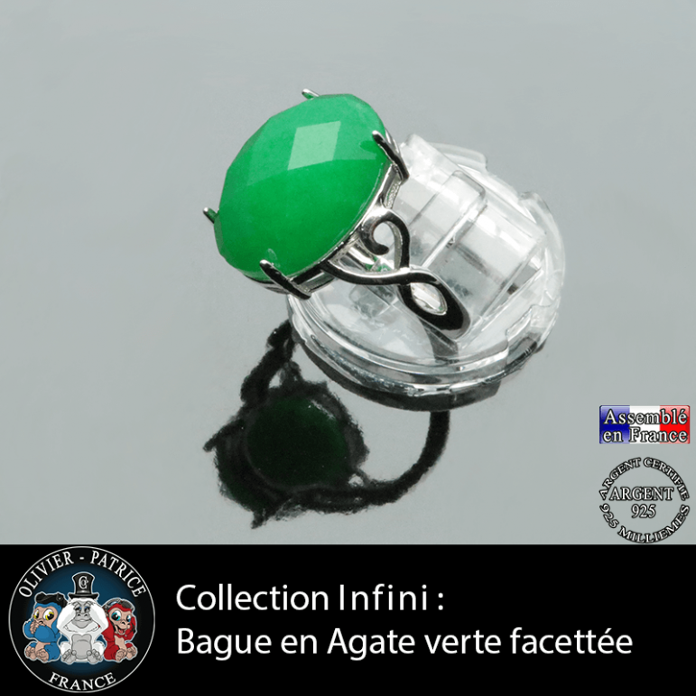 Bague Infini en agate verte facettée et argent 925