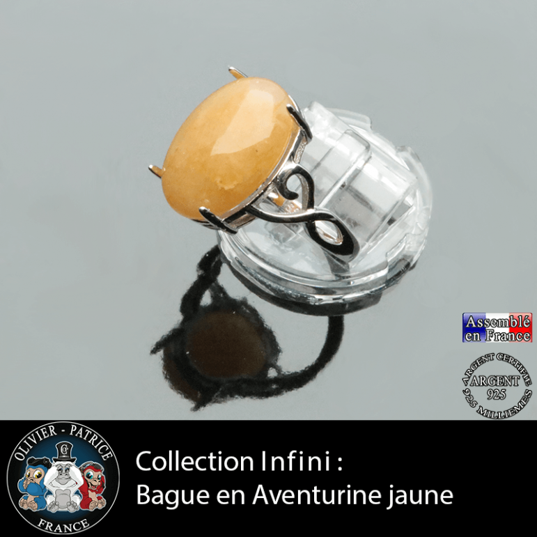 Bague Infini en aventurine jaune et argent 925