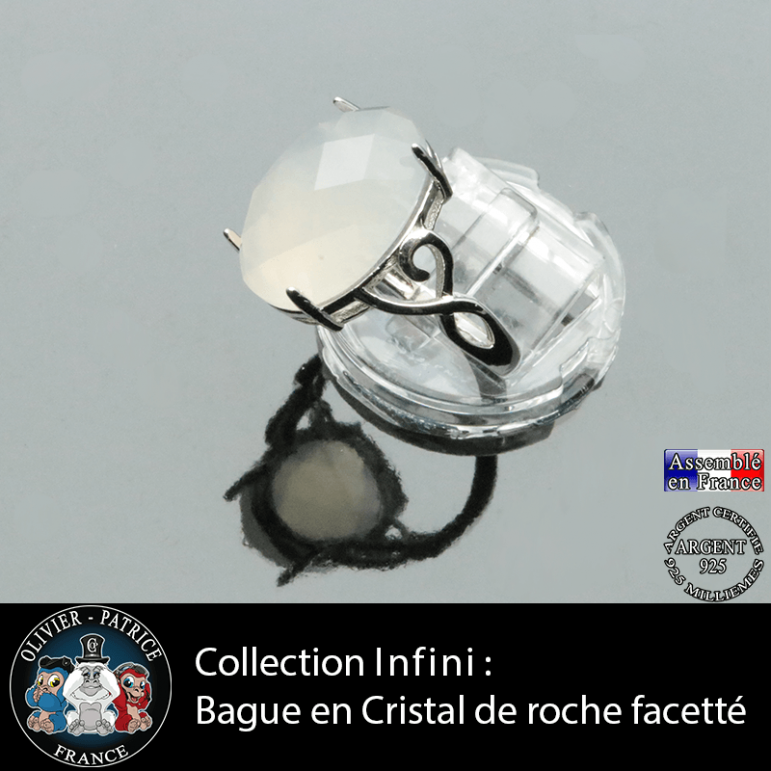 Bague Infini en cristal de roche facettée et argent 925