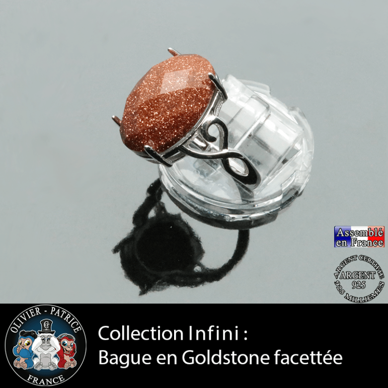 Bague Infini en goldstone facettée et argent 925