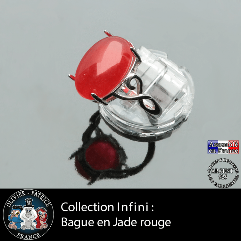 Bague Infini en jade rouge et argent 925