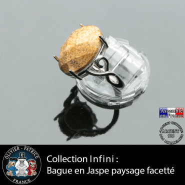 Bague Infini en jaspe paysage facetté et argent 925