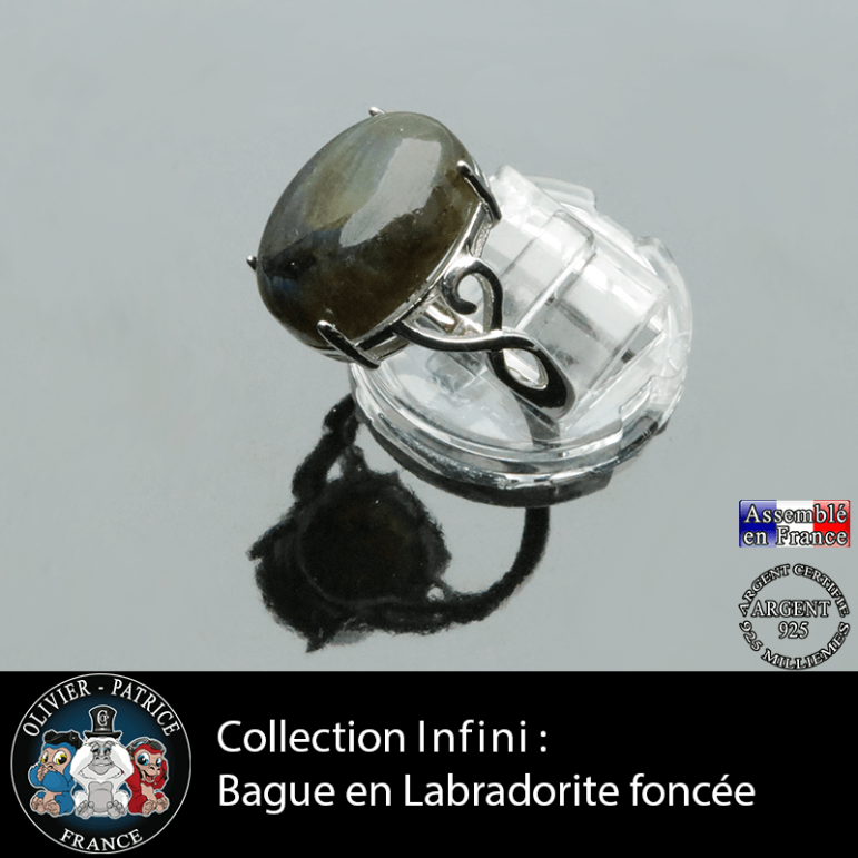 Bague Infini en labradorite foncée et argent 925
