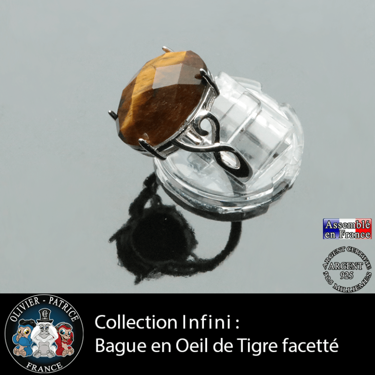 Bague Infini en oeil de tigre facetté et argent 925