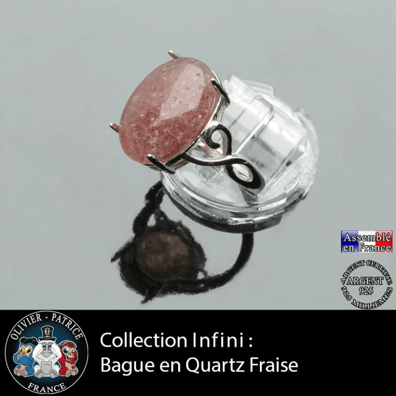 Bague Infini en quartz fraise et argent 925