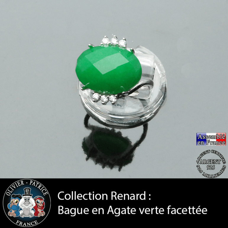 Bague collection Renard en agate verte facettée et argent 925