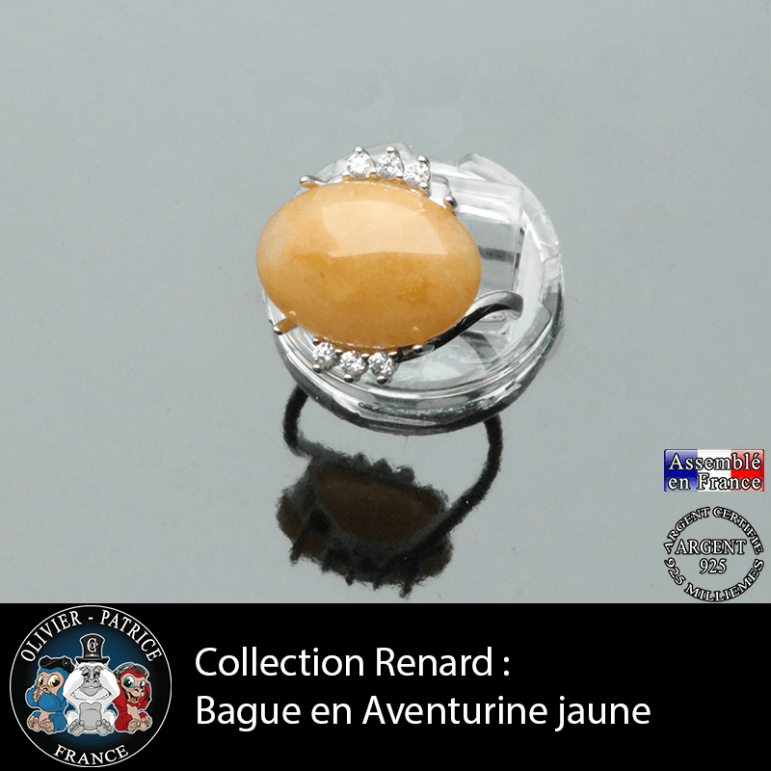Bague Renard en aventurine jaune naturelle et argent 925