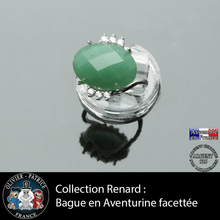 Bague de la collection Renard en aventurine verte facettée et argent 925