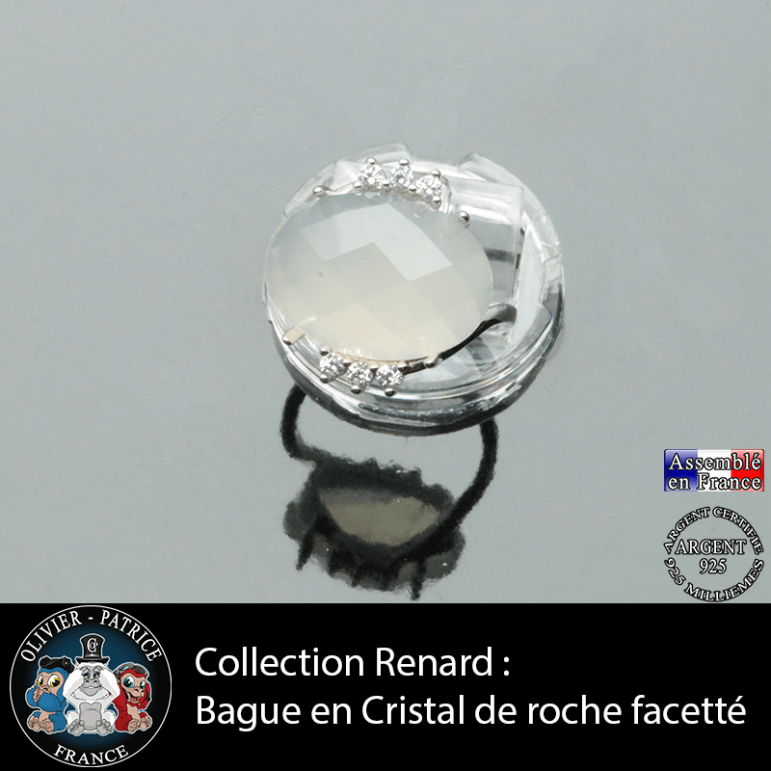 Bague Renard en cristal de roche facettée et argent 925