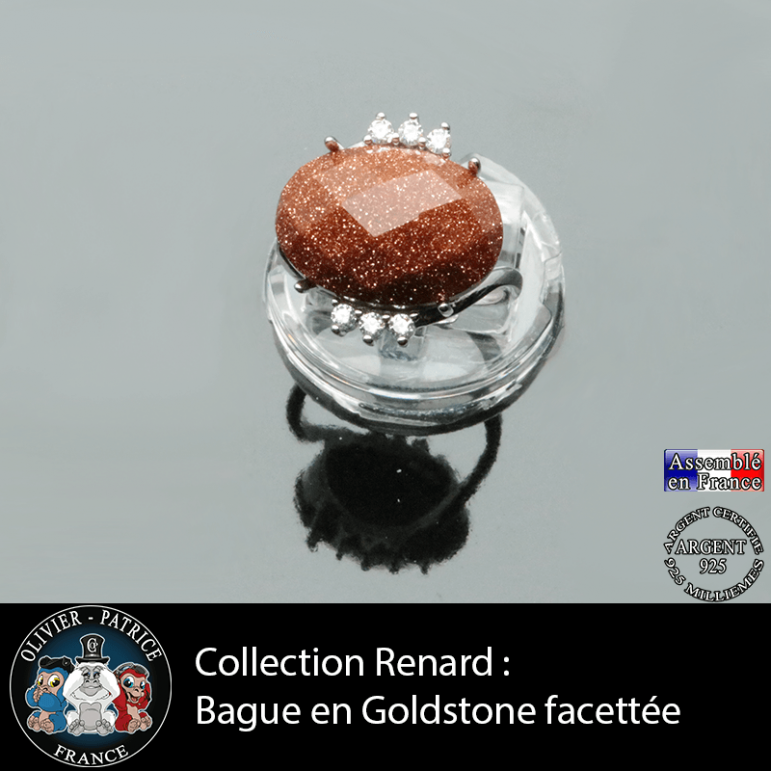 Bague collection Renard en goldstone à facettes et argent 925