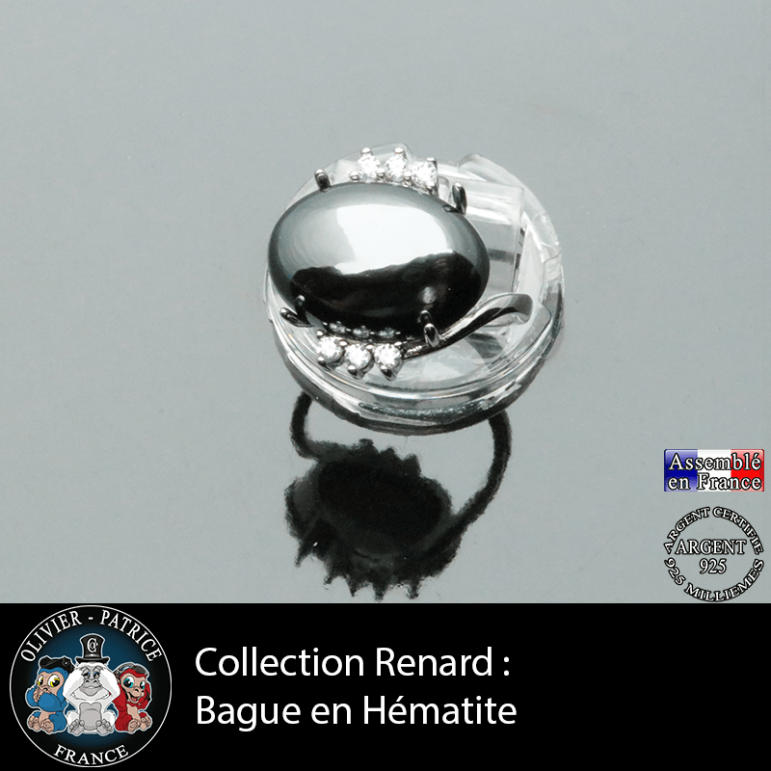 Bague collection Renard en hématite naturelle et argent 925