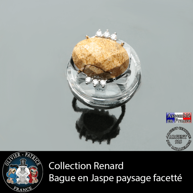 Bague collection Renard en jaspe paysage à facettes et argent 925
