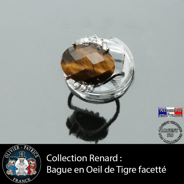 Bague Renard en pierre naturelle oeil de tigre facettée et argent 925