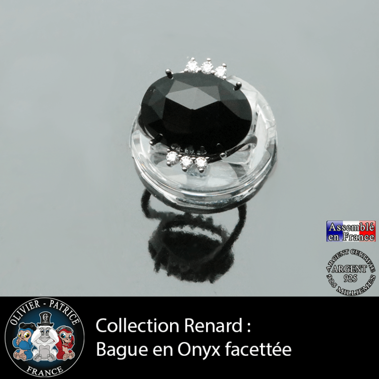 Bague collection Renard en onyx naturelle à facettes et argent 925