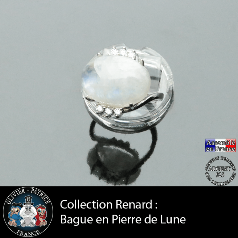 Bague collection Renard en pierre de lune naturelle et argent 925